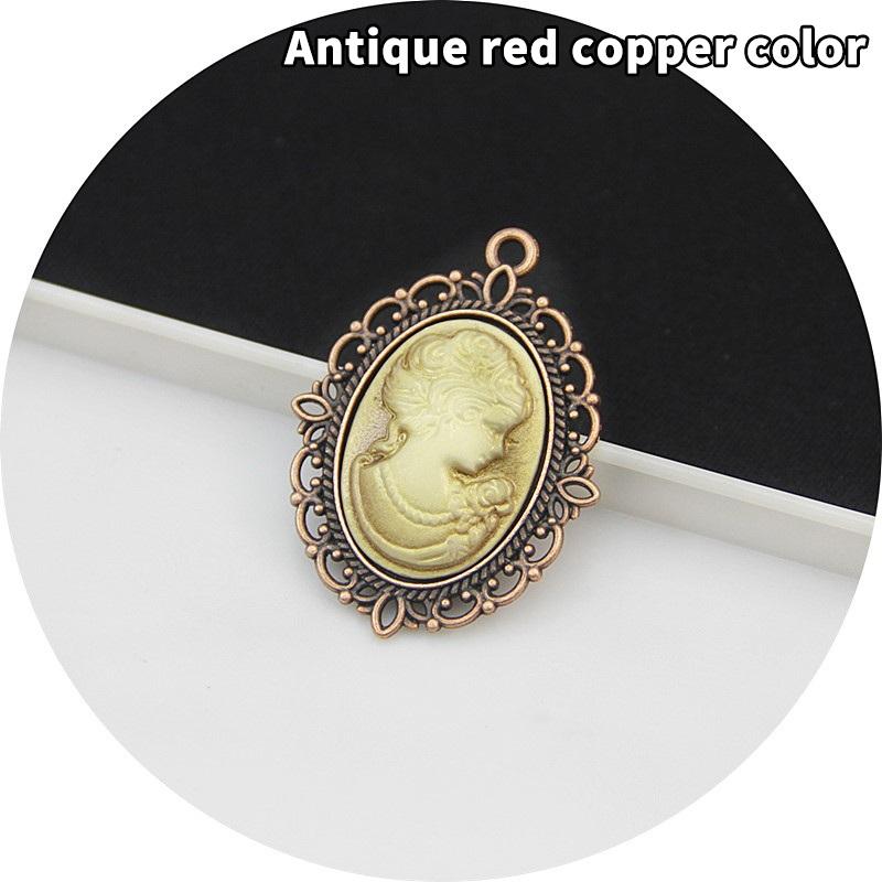 Antique Silver Oval Zinc Alloy Pendant With An Inlaid 18*25Mm Beauty Head Design, Hair Accessory Necklace, Diy Jewelry Accessory