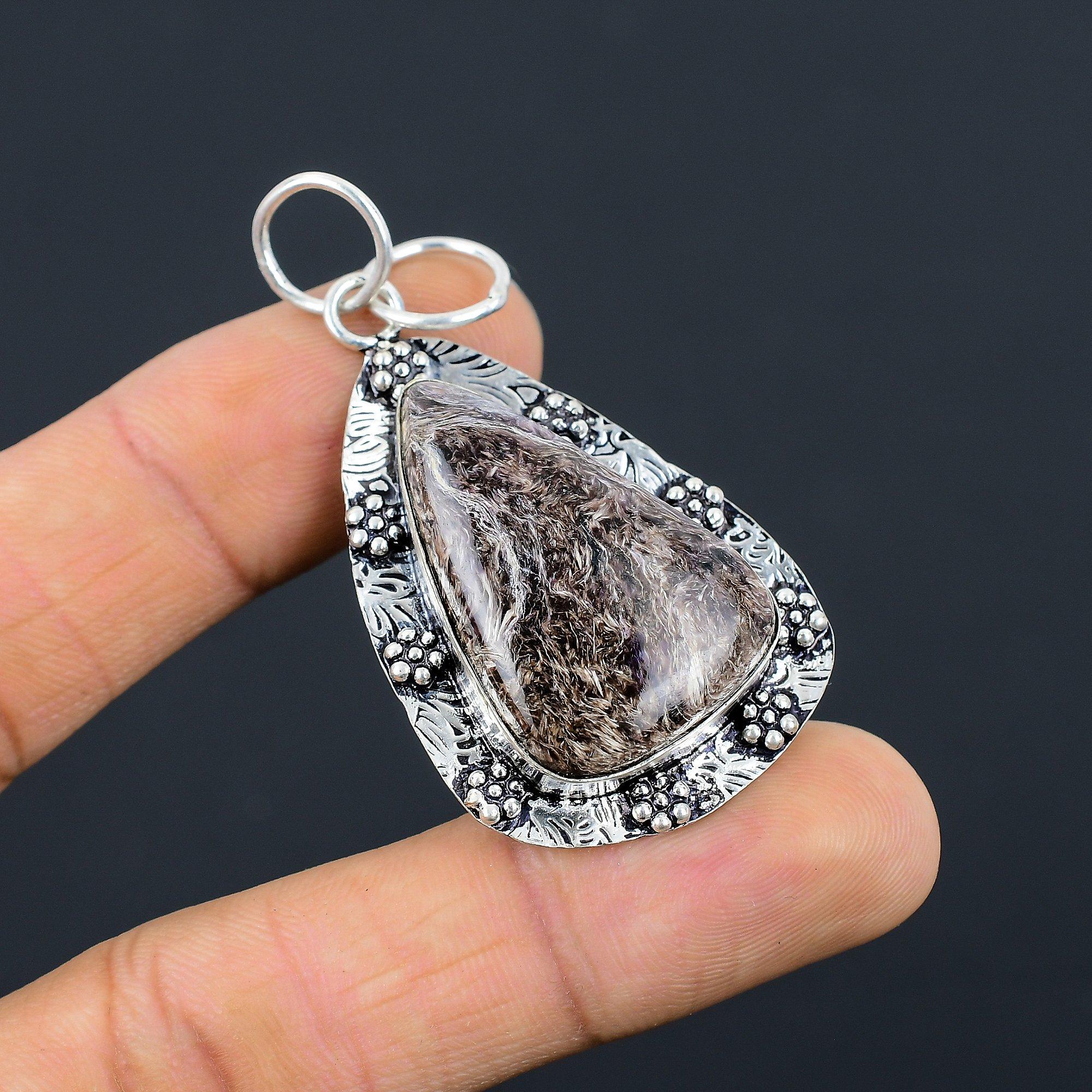 Charoite Gemstone 925 Silver Bezel Ethnic Mother Handcrafted New Pendant Jewelry