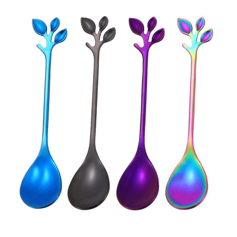 

Нержавеющая сталь Листья Ложка Кофе Чай Ложка Вилка Столовые Приборы Десерт Инструмент