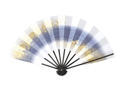 Love Fan, 1360, Gradient, Gold Sand, 9.5 Inches, Black Lacquered Bone, Fan Box, for Dancing (Navy Blue)