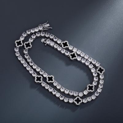 Neues Armband Vierblättriges Kleeblatt Zirkonia Kette Tennis Kette Halskette für Frauen Exquisites High-End Schlüsselbeinketten-Accessoire