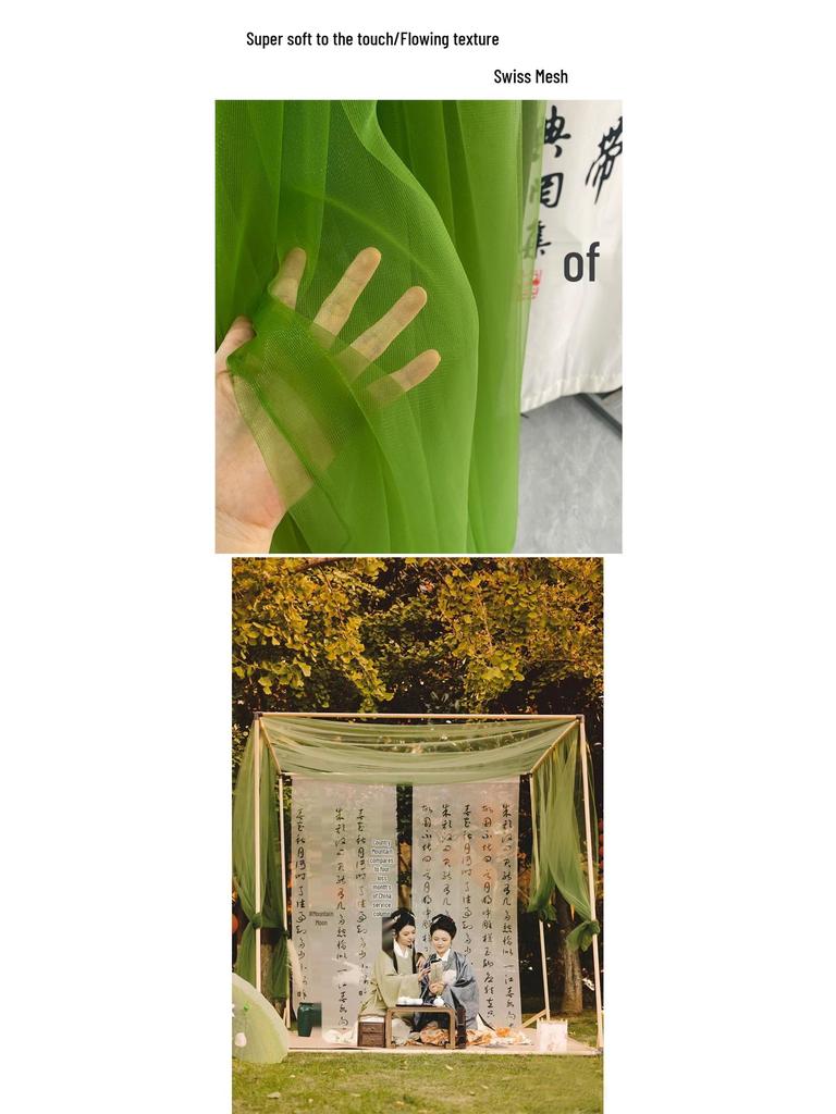 Green Gauze Curtain Gazebo: New Chinese Style Mesh for Outdoor Decor, Kindergarten Design, or Home Environment Arrangement.