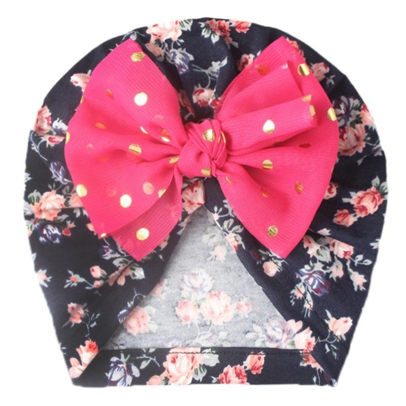 New baby boneless hat, children's printed cute hat, bronzing bow fontanelle baby fetal cap