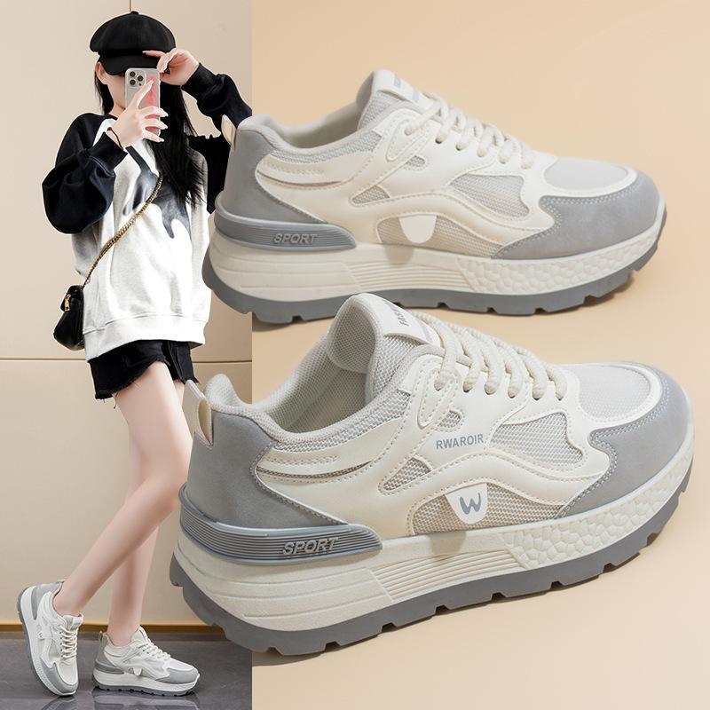 Spring Casual Sneakers Women'S Dad Shoes Breathable Mesh Korean Style Versatile Thick Soled Casual Running Shoes