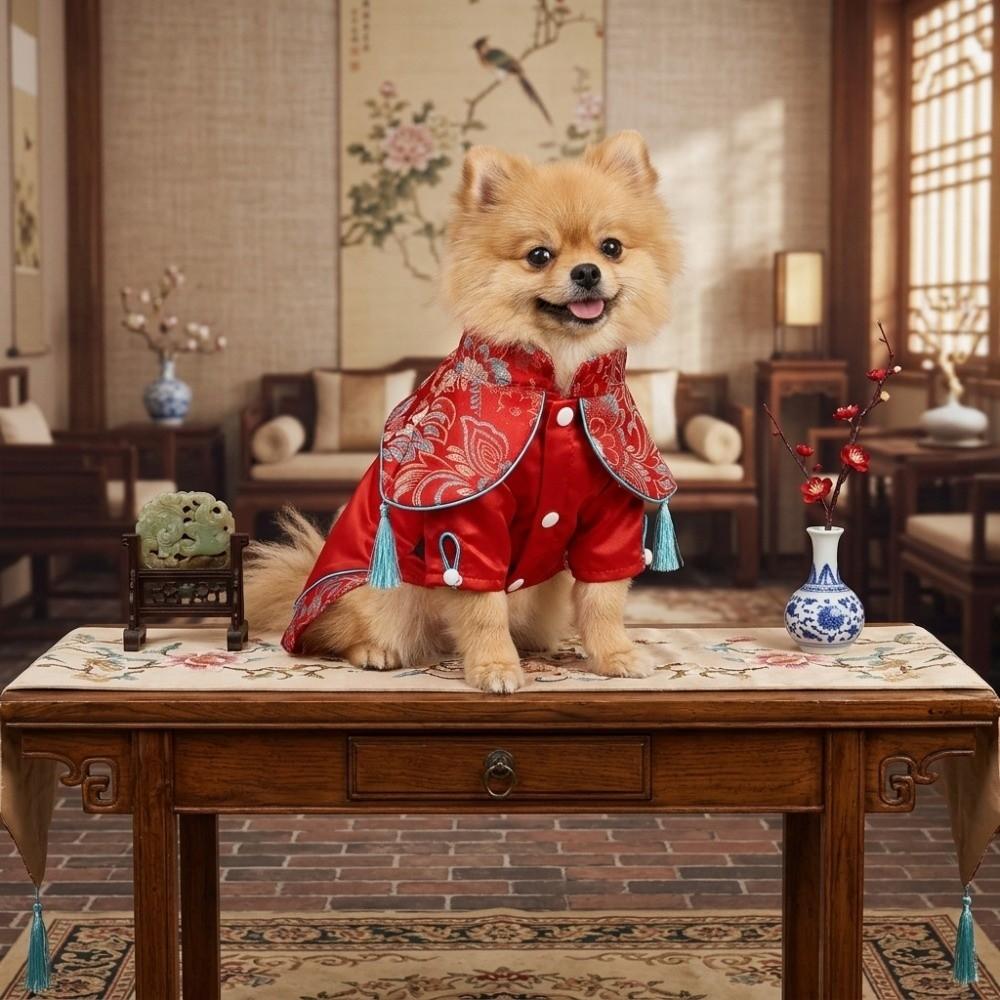 Soft Fabric Dog Cheongsam Floral Print Pet Qipao Dress Traditional Dog Outfit Daily Wear