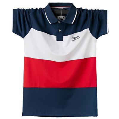 Plus Size Summer Men Short Sleeve Polo Shirt Cotton Striped Brand Clothing Business Casual Men