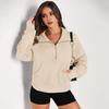 Thick Fall Winter Sweatshirt Casual Sport Top Loose Elastic Cuff Long Sleeves Half Zipper Turn Down Collar Big Pocket Pure Color Daily Wear