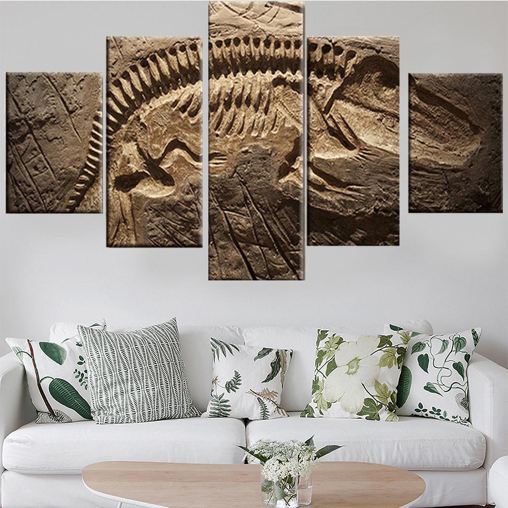 Modern Wall Art Painting On Canvas Decoration Posters 5 Panel Dinosaur Fossil Modular Picture Home Living Room HD Print