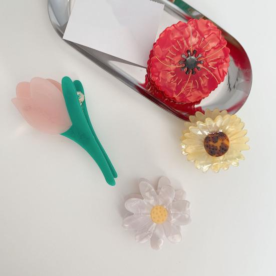 Bright Color Crossing Teeth Big Hair Clip Acetic Acid Tulip Sunflower Shape Bath Hairpin Styling Tool