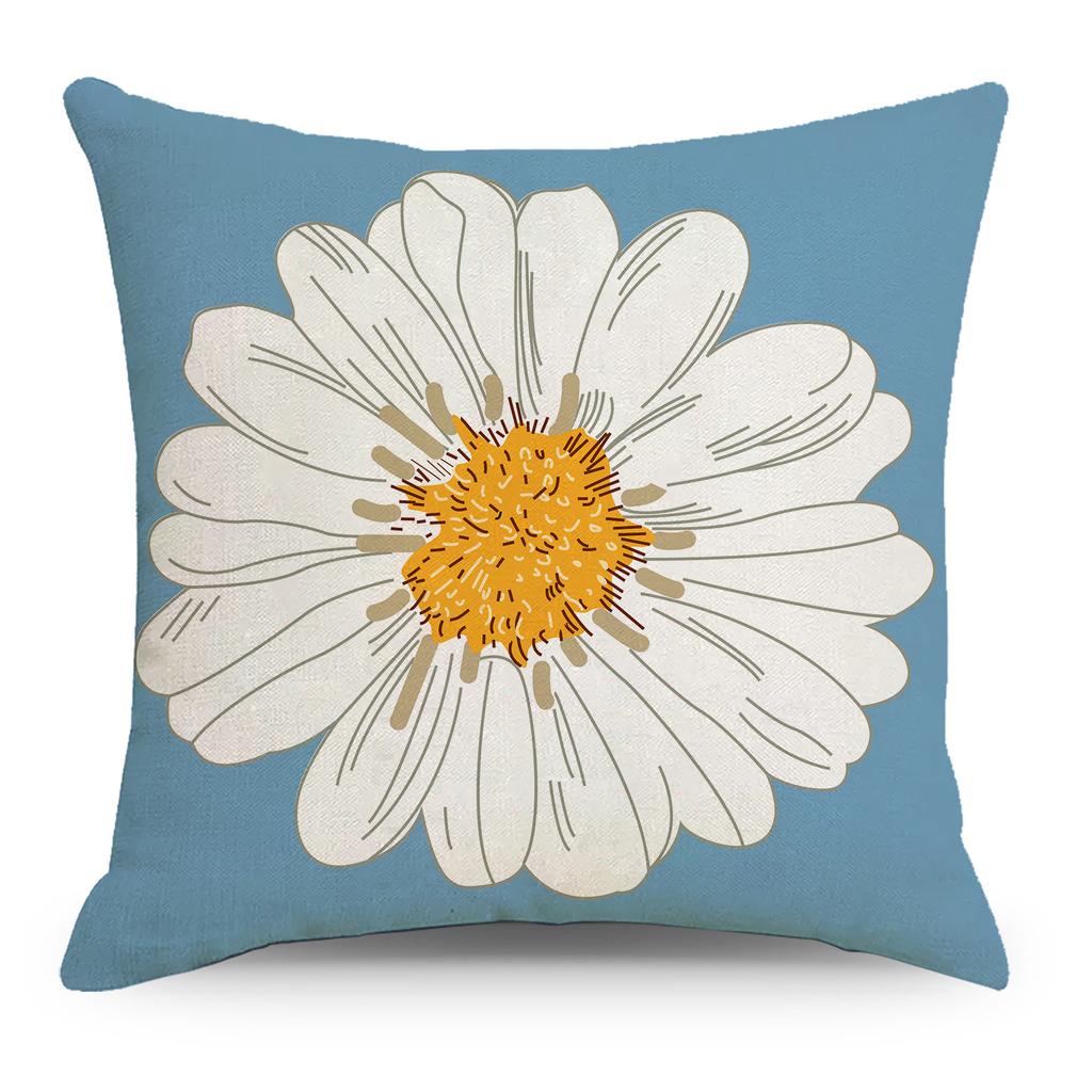 Little Daisy Flower Printed Linen Pillow Cover Home Pillow Cushion Cover