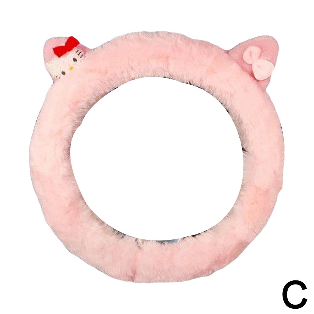 Cute Cartoon Cat Auto Steering Wheel Plush Protective Cover Winter Car Non-slip Warm Interior Animation Decoration Accessories