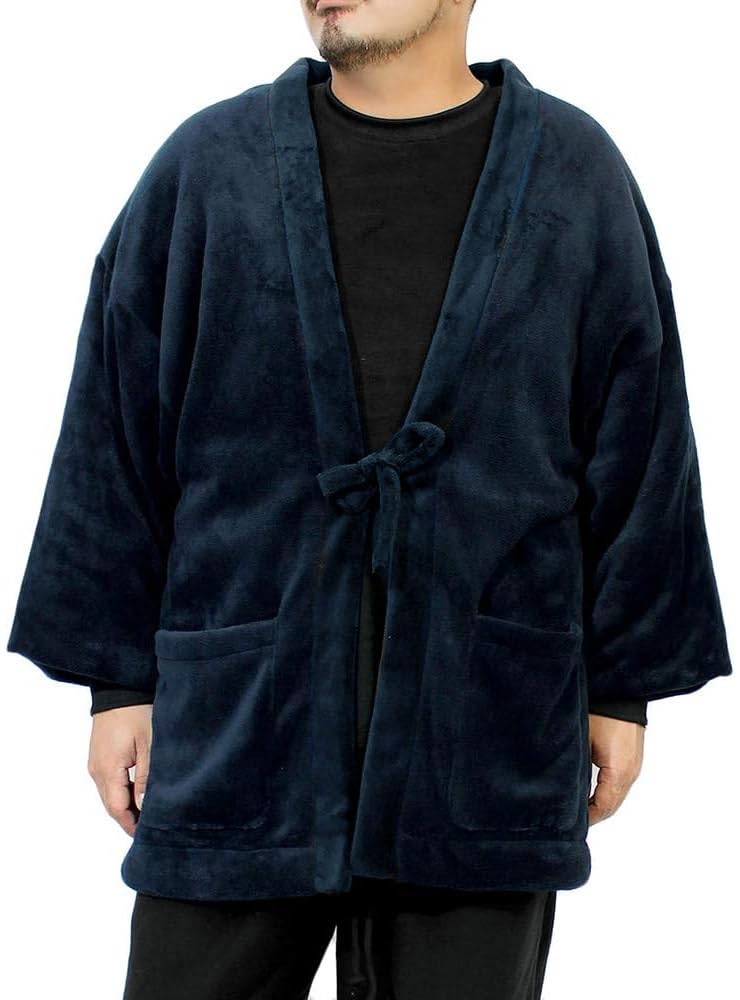 Einfarbige Männer Dotera Hanten (Chan-chanko Hanten), Übergröße, Warm, Flauschiges Boa-Futter, Kälteschutz, Loungewear, Unifarben, Größe 5L, Marineblau