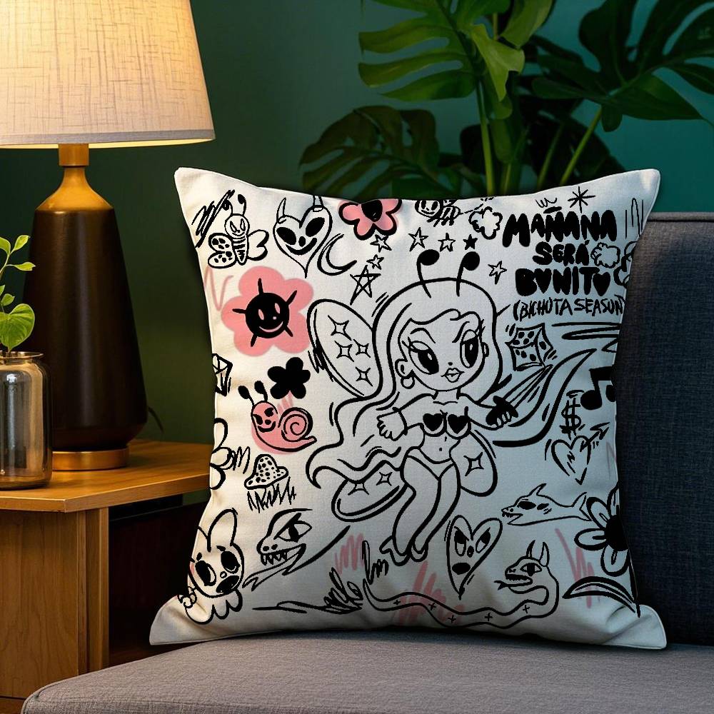 Cartoon Manana Sera K-Karol G Pillow Case Sofa Living Room Bedroom Double-Sided Printing Square Cushion Nap Time Pillow Case