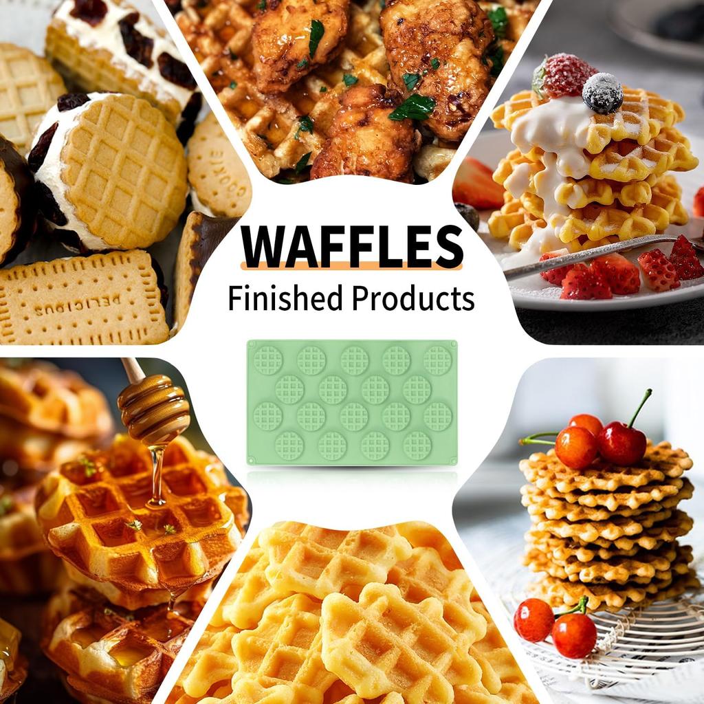 QELEG 2pcs Silicone Wax Melt Molds, 18 Cavities Mini Eggo Waffle Mold for Cookie, Chocolate, Candy and Gummy Mold