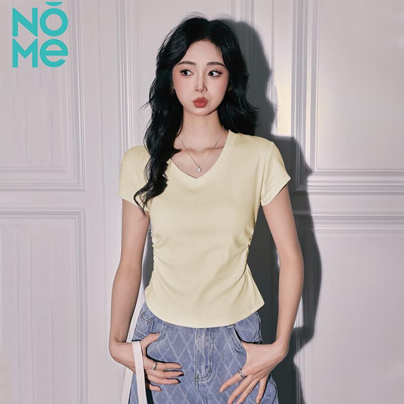 NOMe Women s Ruched Slim-Fit V-Neck Short Sleeve T-Shirt M