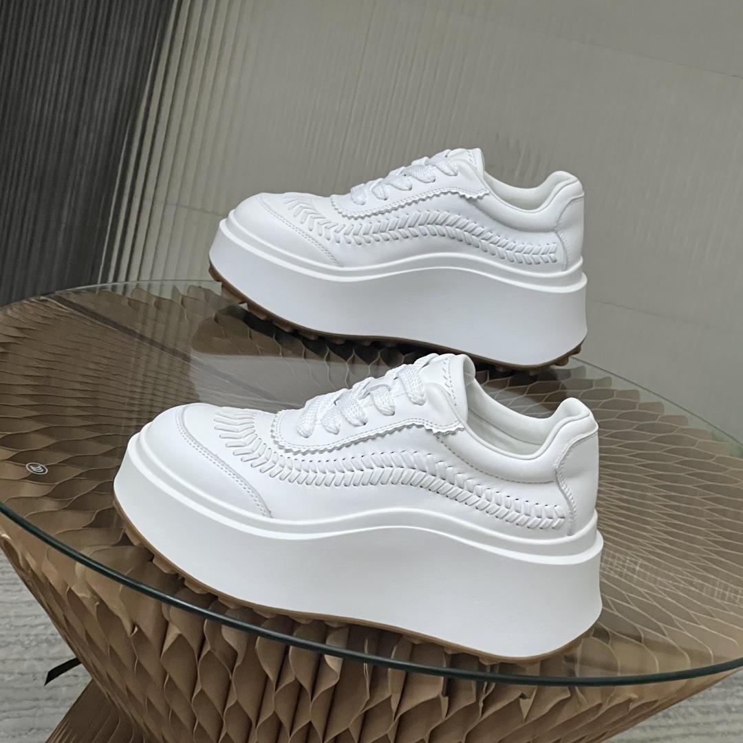 Женская мода осень 2025 плетеные туфли на платформе - увеличение высоты на 8 см толстая подошва натуральная кожа Size 39 10500₽