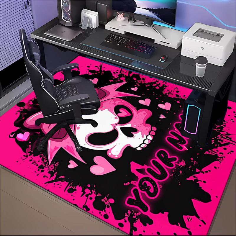 1PC Custom Name Skull Bow Theme Floor Mat Ideal for Living Room, Game Rooms, Office, Bedroom,Floor Mat Playful Design