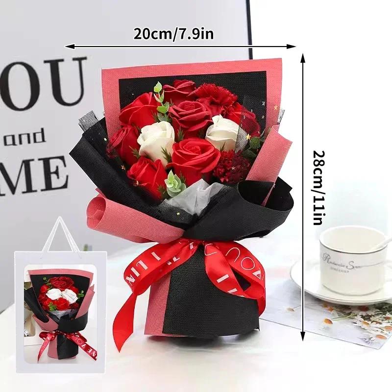 Artificial Soap Flower Preserved Bouquet Pink Rose Realistic for Mothers Day Valentines Day Anniversary Romantic Gift Decoration