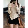 Real Shot Spice Girl Drawstring Waist Hem Long-sleeved T-shirt Women's Season Slim Korean Version Semi-turtleneck