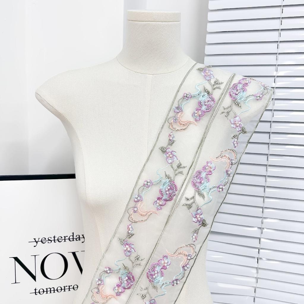 7Cm Ethnic Style Barcode Nail Beads Three-Dimensional Embroidery Flower Webbing Hanfu Neckline Cuffs Decorative Lace