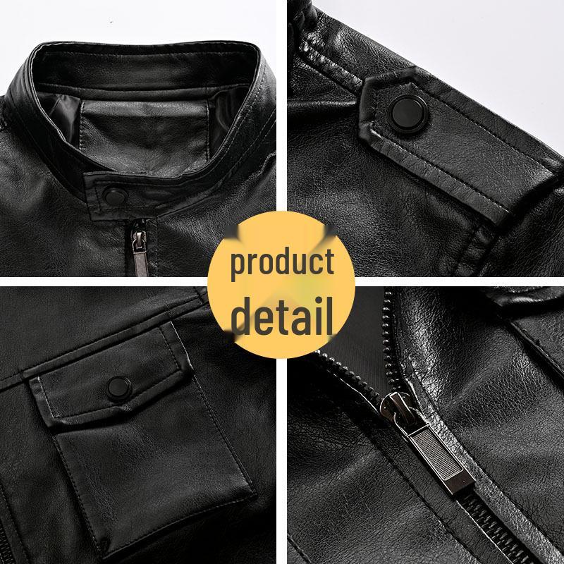 Stylowa męska skórzana kurtka motocyklowa z kołnierzem stójką w stylu koreańskim - Trend jesień/zima