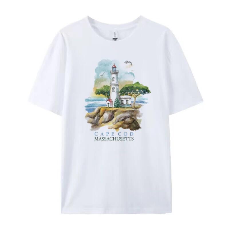 Cape Cod Massachusetts TShirts Vintage Aesthetic Travel T Shirt Short Sleeve Loose Retro Graphic Tees Women Cute Vacation Tops