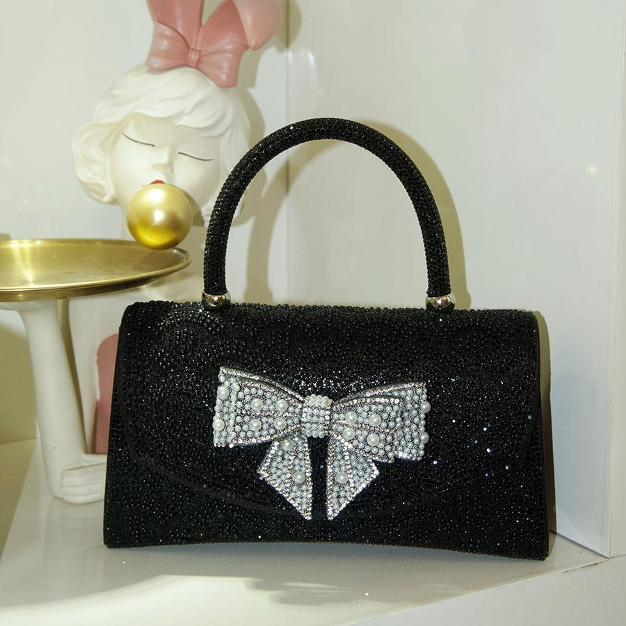 Metal Small Square Bag Dinner Bag Light Luxury Shiny Diamond Bow Handbag
