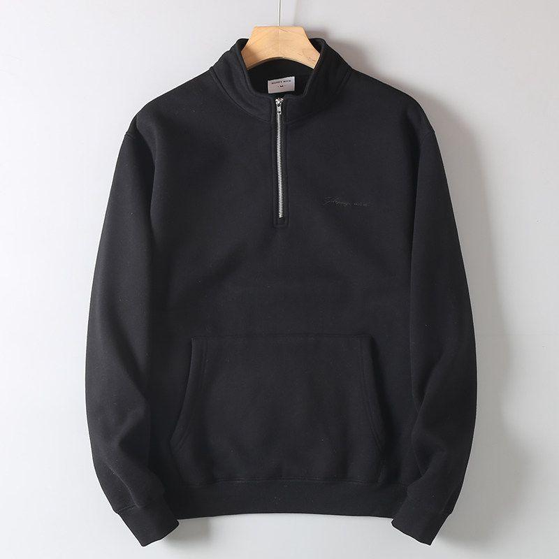 Designer-Style Half-Zip Stand Collar Fleece-Lined Autumn and Winter Men's Fashion Thickened Sweatshirt with Cut Tags, Export Surplus