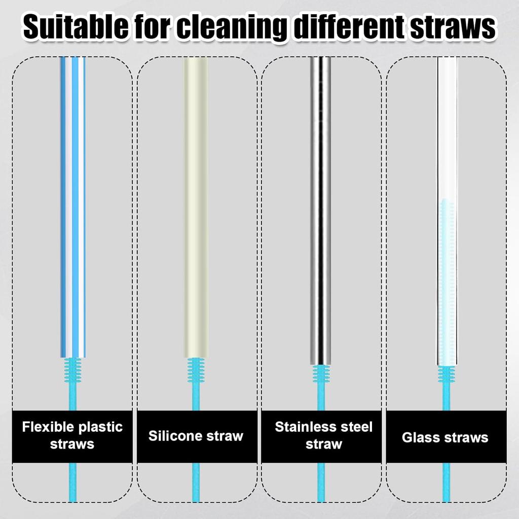 Cleaner Brush Set, 9.45 Inch Silicone Straw Brush with Cup Lid Brush Reusable Water Bottle Straw Cleaner Pipe Cleaners Crevice Brush Kitchen Cleaning