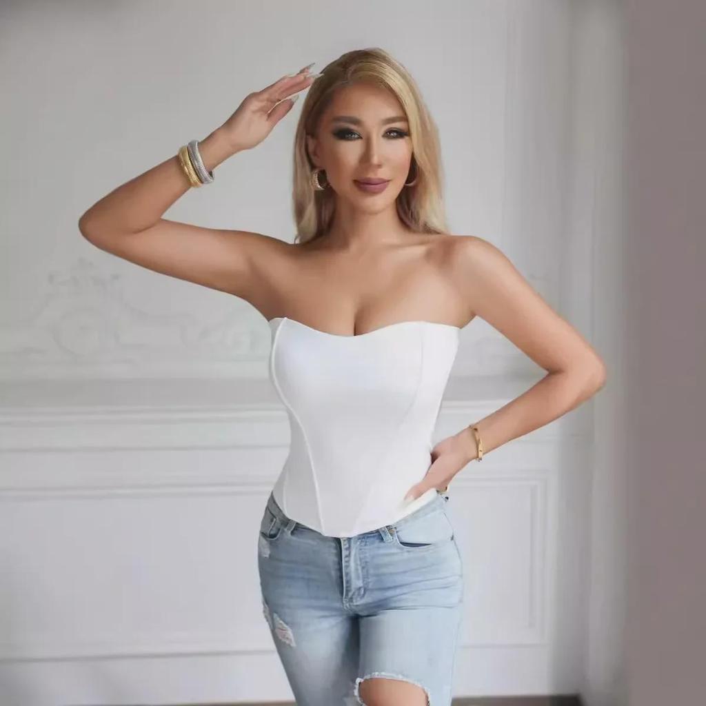 European & American Style High Waist Fishbone Tube Top with Breast Pads for Women