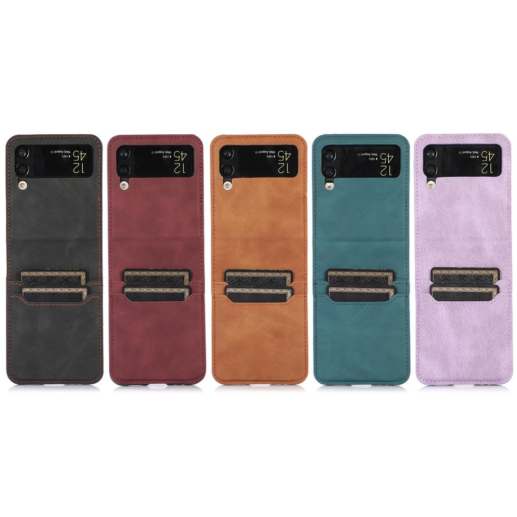Suitable for Samsung Z FLIP4 Folding Card Skin Feeling Mobile Phone Case Z FLIP3 Retro Leather Multi Card Anti Fall Case
