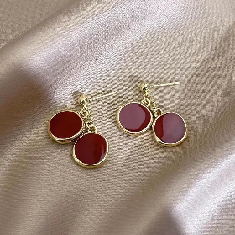 

Vintage Maillard Wine Red Earrings Elegant Stud Jewelry For Women Autumn Winter Fashion