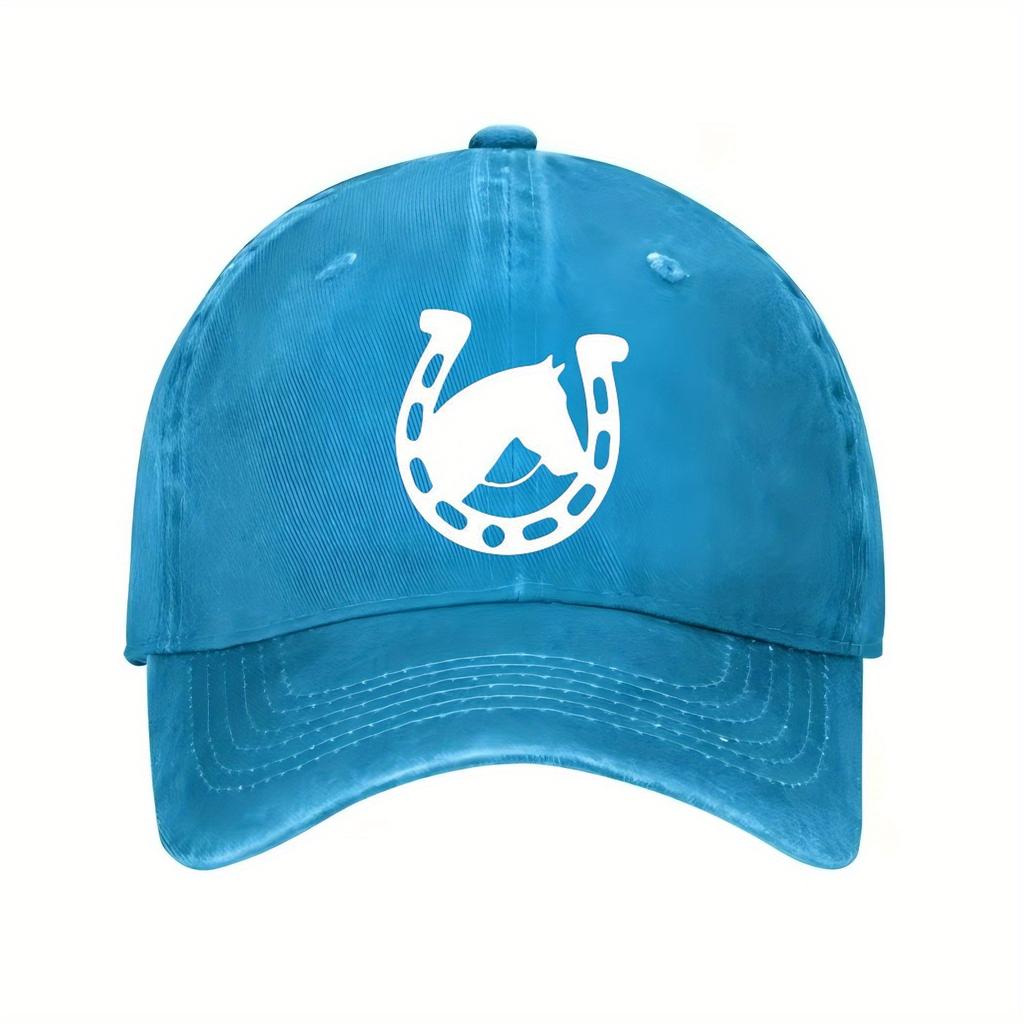 Horse Head Horseshoe Graphic Baseball Cap Cotton Adjustable Casual Outdoor Sporty Unisex Hat