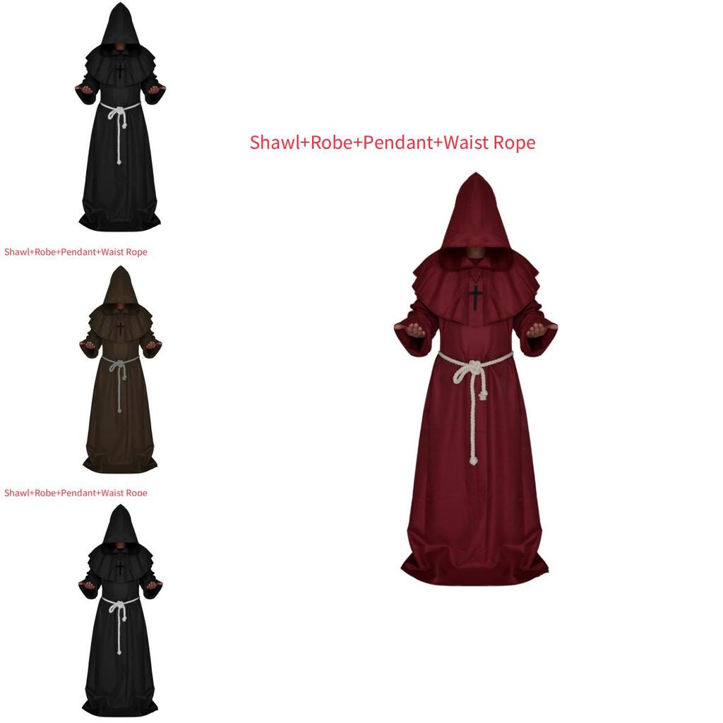 Medieval Monk Costume Wizard Priest Robe Shawl Set For Cosplay Events And Halloween