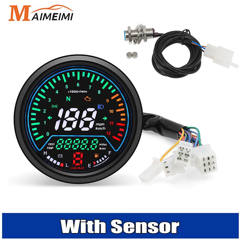 Compteur de vitesse de moto 12V, Instruments, odomètre, tachymètre, indicateur Led rond 12000 tr/min pour Harley Honda Yamaha Suzuki Racer