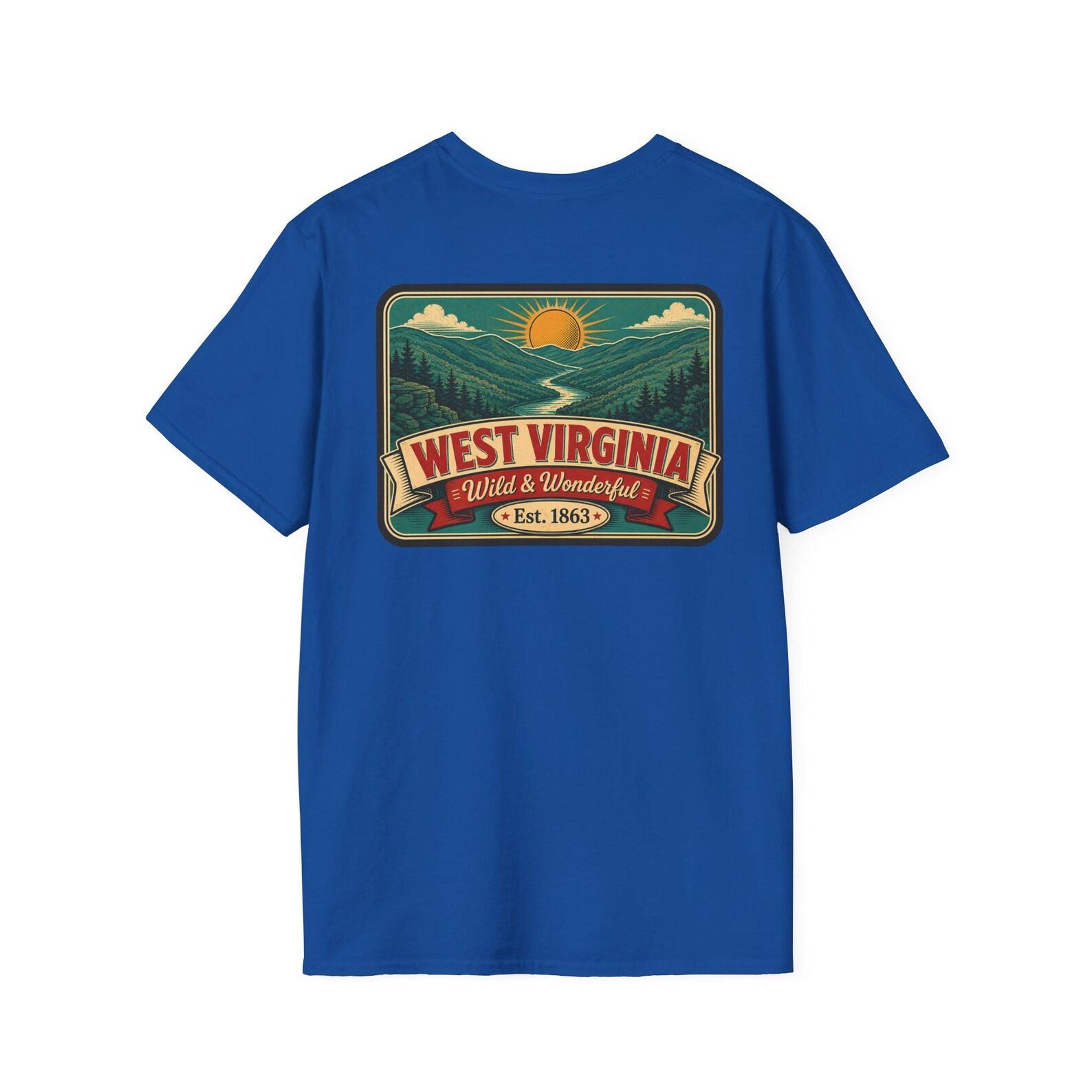 West Virginia Mountains T-Shirt | Vintage Mid-Century Travel Luggage Tag Tee | Mountain State Souvenir | WV Gift S