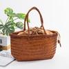 Womens Genuine Leather Woven Tote Bag Handmade French Basket Style Soft Cowhide Shoulder Vintage Design