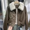 Plus Velvet Leather Jacket Women's Pu Leather Thickened Jacket Autumn and Winter Models Small Big Fur Collar Short Top