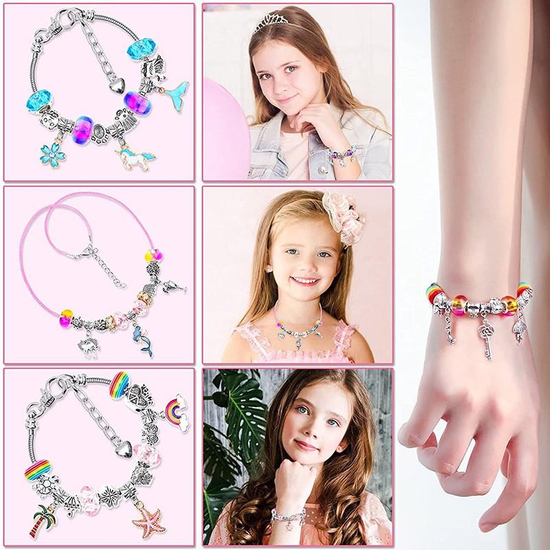 112pcs Cherry Blossom Deer Crystal Beads Kids Bracelet DIY Craft Kit Alloy Animal Themed Jewelry Making Set