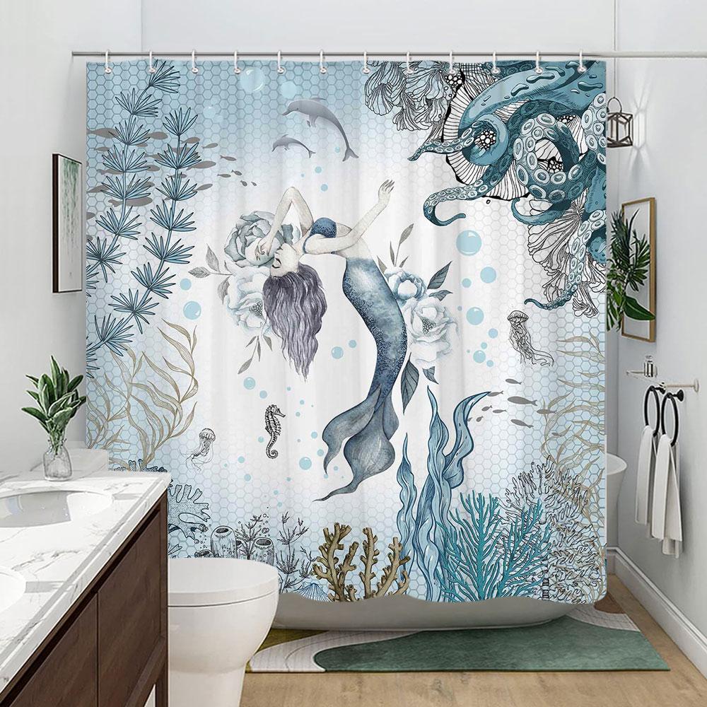 Funny Cat In Bathtub Bathing Cartoon Kids Shower Curtain Tyrannosaurus Rex Wave Polyester Fabric Shower Curtains Bathroom Decor