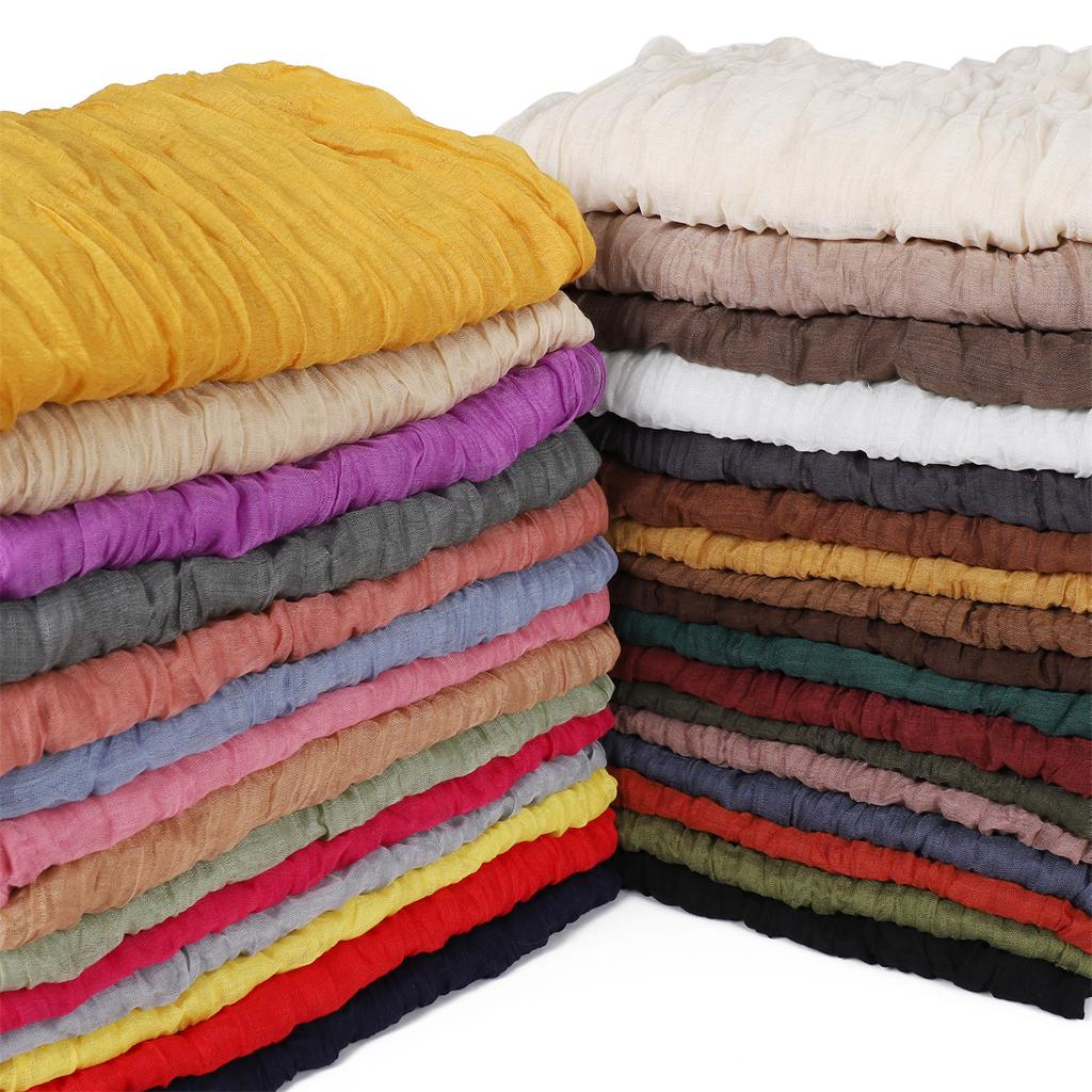 Autumn New Crumpled Scarf For Women Girls Students Solid Color Cotton Voile Thin Scarves Soft Knitting Shawl Female Wrap Shawls