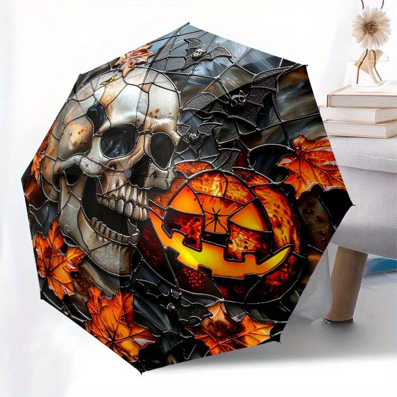 Halloween Skull & Pumpkin Stained Window DecorationUmbrella, PortableFold Compact Umbrella for Men & Women Gift