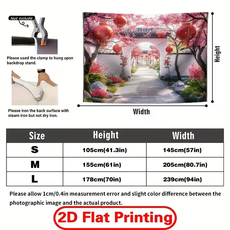 2D Feder Kirschblüten Zaunwand, Wasserdichte Chinesische Hofkulisse für Hof Terrasse Garten Dekoration