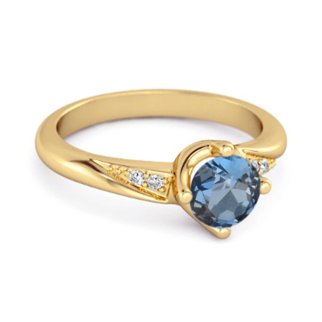London Blue Topaz Classic Solitaire with Accent CZ Ring - 925 Sterling Silver Gold Vermeil
