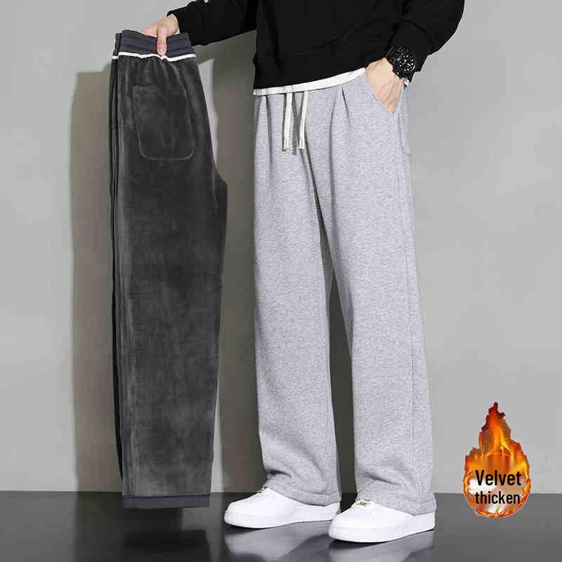 Men's Plus Size Corduroy Wide-Leg Pants, Loose Fit, Casual Streetwear for Spring & Autumn