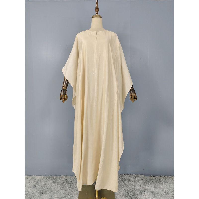 Foreign Trade H Home Small V-neck Heavy Industry Bright Silk High Quality Batwing Sleeve Slimming Loose Kraft Tan Dress Plus size