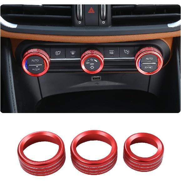 Car AC Knob Air Conditioner Audio Cover Trim fit for Alfa Romeo Giulia Stelvio 2017 2018 2019 Rotary Decoration Ring Sticker Decal Car Accessories