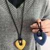 Elegant Volcanic Stone Heart Necklace Ins Personalized Sweater Chain Hollow Stone Pendant  Daily