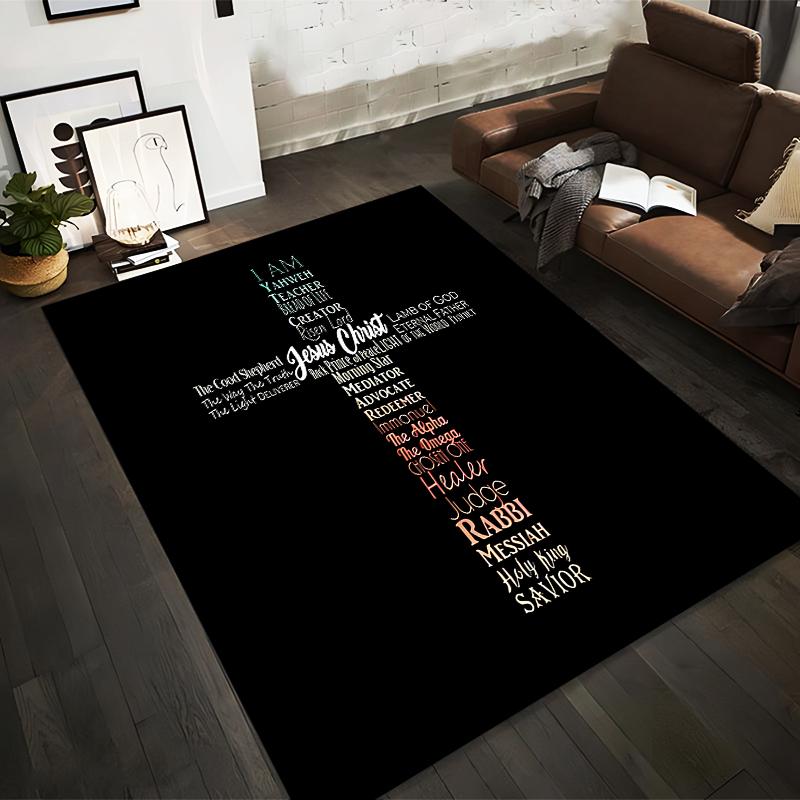 Christian Cross Word Art Non-slip Rug Non-slip Rug Suitable for Living Room and Bedroom Sofas.