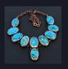 Blue Turquoise Handmade Gemstone Necklace, Copper Electroformed Antique Jewelry Adjustable Chain Necklace, For Engagement Gift